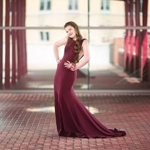 Burgundy/Red, Mermaid, Backless Prom Dress